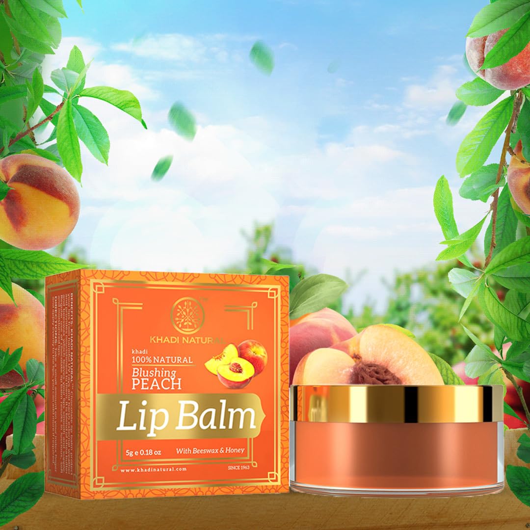 Khadi Natural Peach Lip Balm with Beeswax and Shea Butter| Soft & Hydrated Lips |Lip Balm for Chapped Lips| Unisex Lip Balm| Pack of 3| (5 * 3) (15 gm)