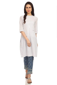 BIBA Womens Mandarin Collar Stripe Kurta