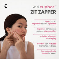 Euphor Teens | Acne Spot Corrector | ZIT ZAPPER Gel | Soothing, Invisible and Non-drying | Anti-Acne, Blackhead remover | Oily and Acne-prone Skin | 2% Salicylic Acid, Neem Extract, Zinc PCA, Niacinamide | PEG-free, Paraben-free, Sulphate-free | For 15yr+