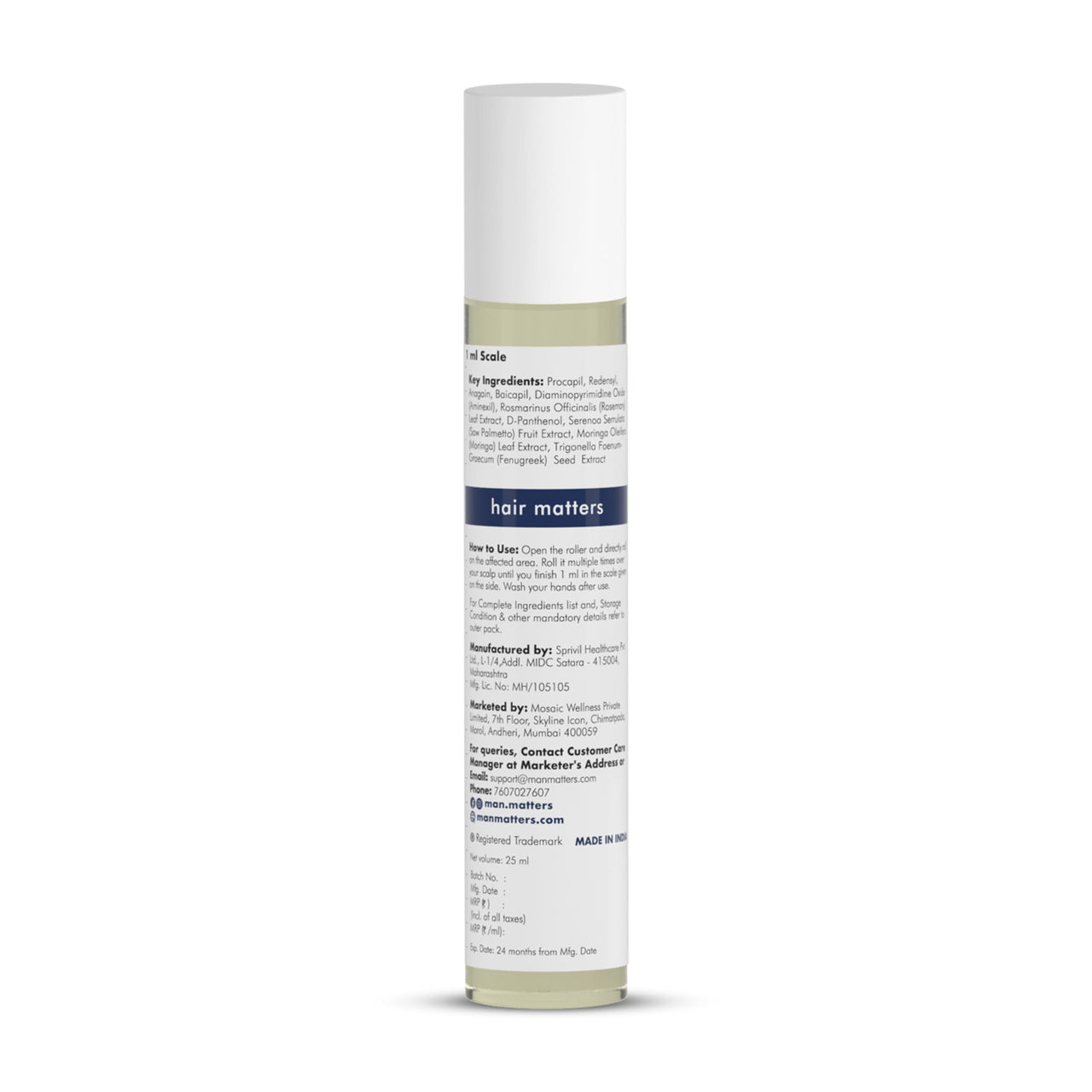 Man Matters Advanced Hair Growth Serum Roll On For Hair&Beard|With 3% Redensyl,2% Anagain,1% Aminexil&Rosemary Leaf Extract |Reactivates Hair Cells&Activates Beard Follicles|25Ml,50 Grams