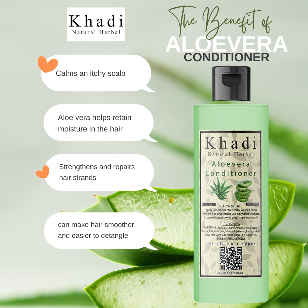 Khadi Natural Herbal Amla Bhringraj Shampoo and Aloevera Conditioner Combo || Suitable For Hair Growth | Dry and Frizzy Hair - Controls Hair Fall Parben And Sls Free (200ml Each)