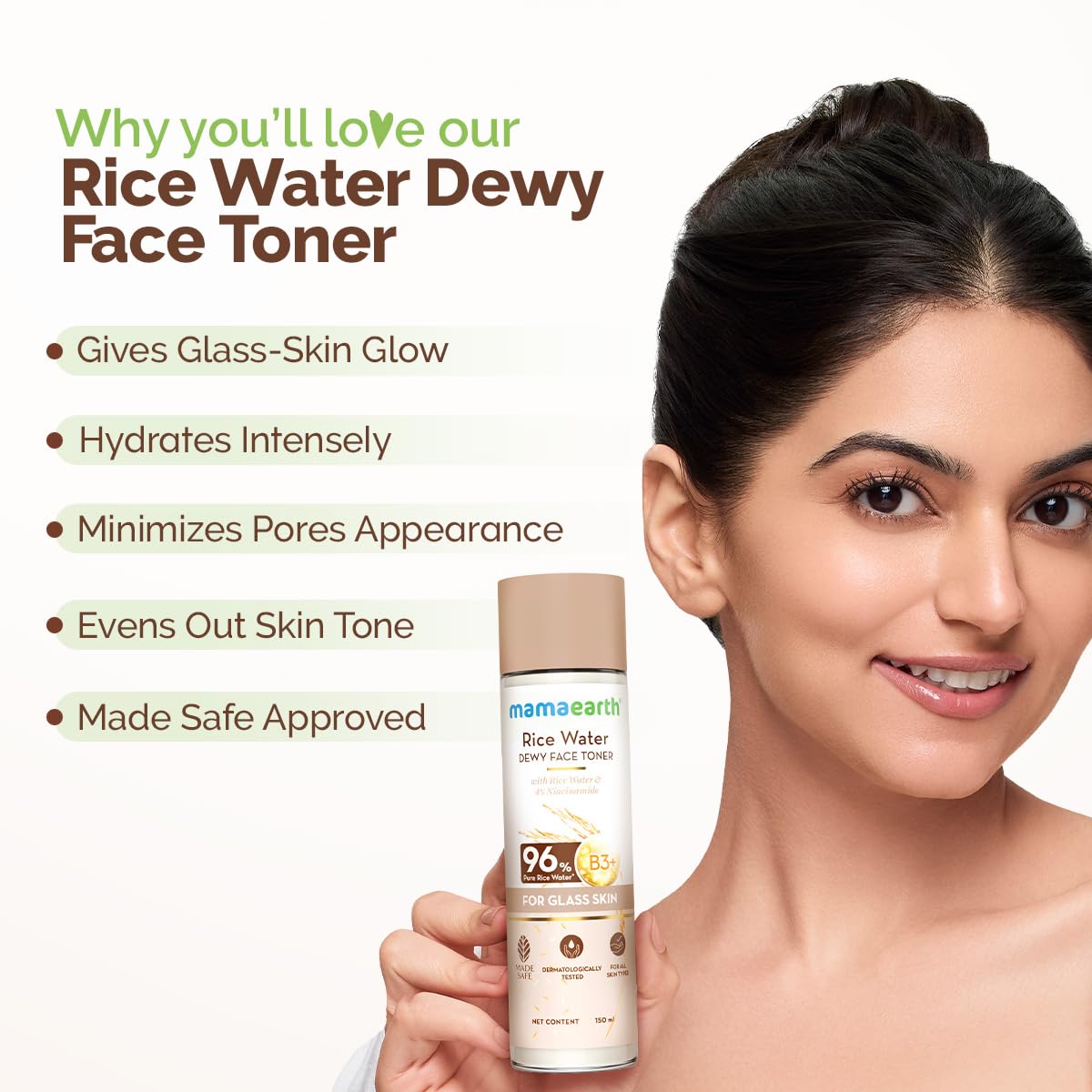 Mamaearth Rice Water Dewy Face Toner with Rice Water & 4% Niacinamide for Glass Skin 150ml |Intensely Hydrates |Minimizes Pores |Even Skin Tone |Korean Rice Toner | Alcohol-Free| Suits All Skin Types