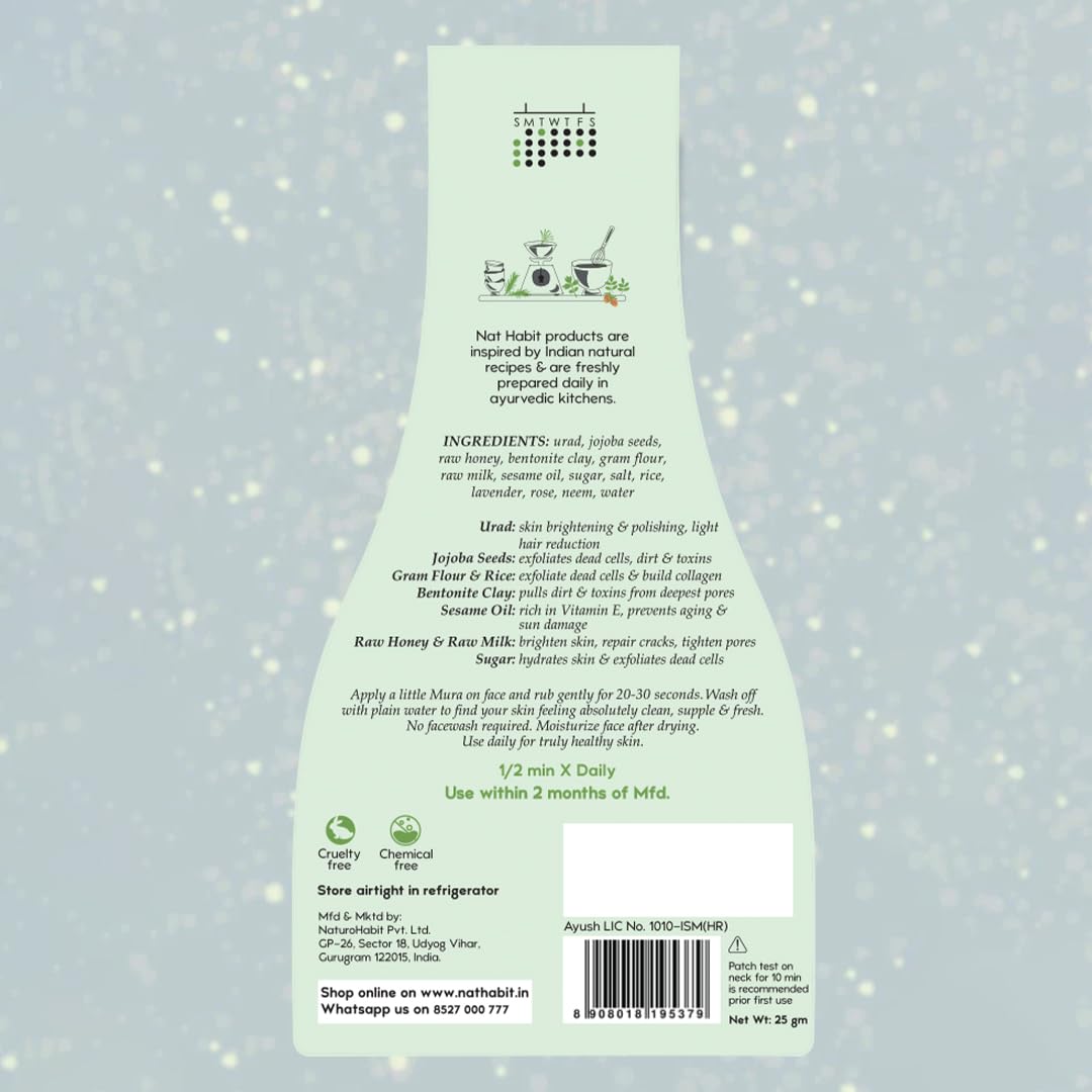 Nat Habit Face Scrub, Urad Jojoba Exfoliating Mura For Fine Facial Hair Reduction And Deep Cleansing, Provide Clean, Clear & Soft Skin (Pack of 2 x 25 gm)