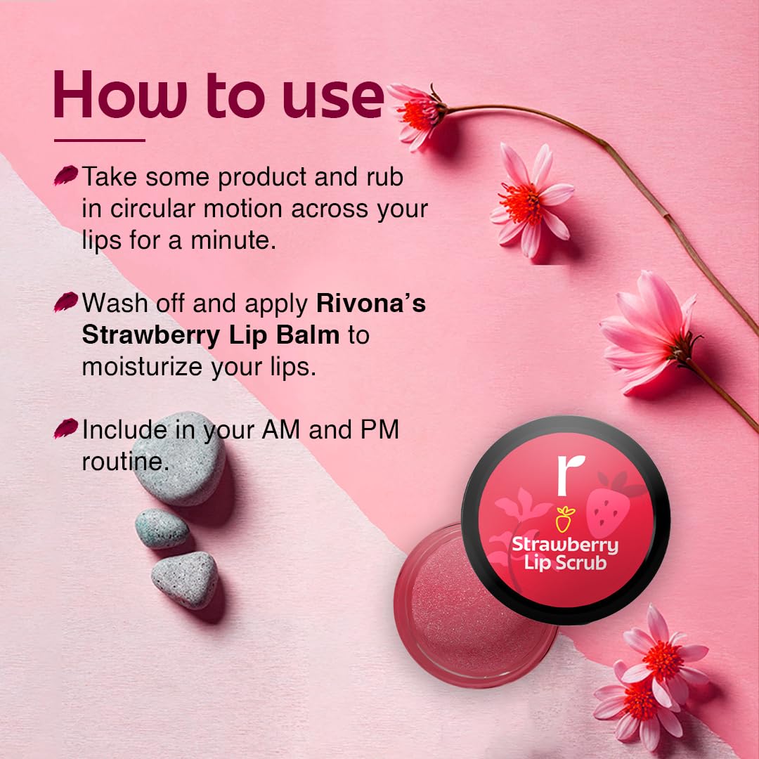 Rivona Naturals Strawberry Lip Scrub | Sugar + Niacinamide | For Men & Women| 8 gm