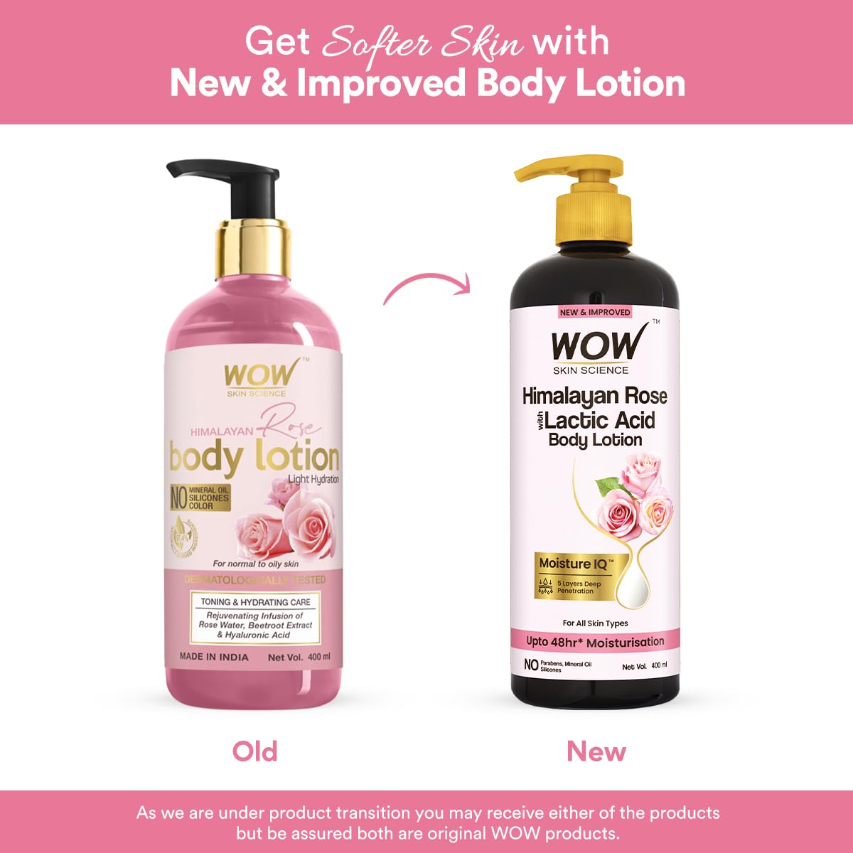 WOW Skin Science Himalayan Rose Body Lotion For Light Hydration - Normal To Oily Skin - with Rose Water, Beetroot Extract - 400mL