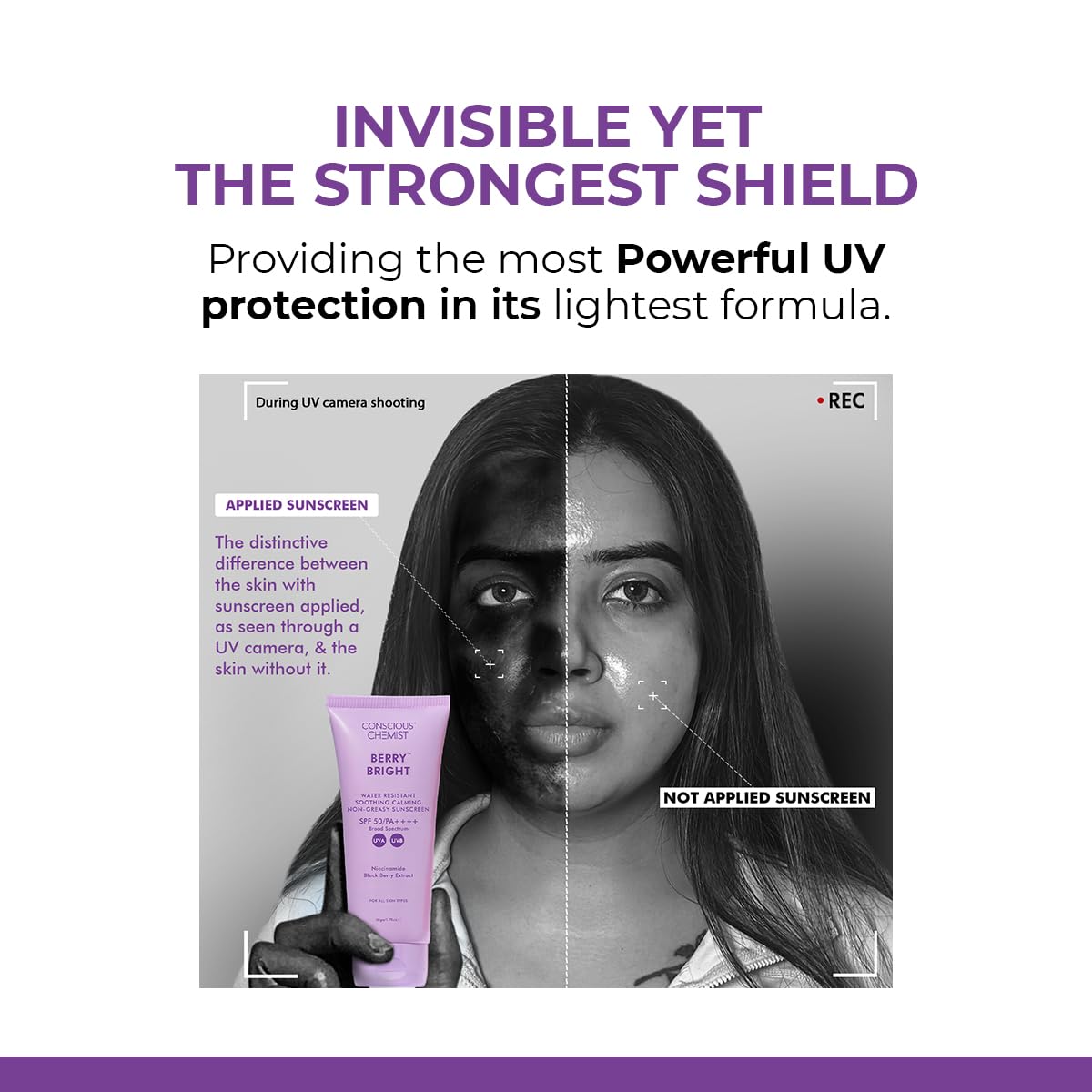 Conscious Chemist® Sunscreen SPF 50 PA++++ | 100g | Sunscreen for Oily Skin, Gel Sunscreen, Niacinamide with Black Berry Extract, Lightweight, Water Resistant, All Skin Types - Berry Bright