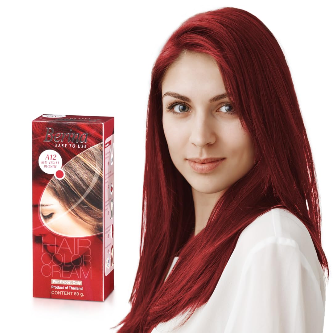 Berina Professional | Permanent Hair Color Cream | 60gm | A12 Red Violet Blonde | Long Lasting Color