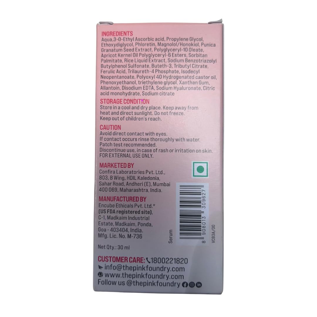 The Pink Foundry 15% Vitamin C Face Birghtening Serum | for Glowing Skin | Improves Dull Skin with 7% Transcutol-P, Phloretin & Rice Water | Light Weight & Non-Greasy | All Skin Types | Vegan | 30ml