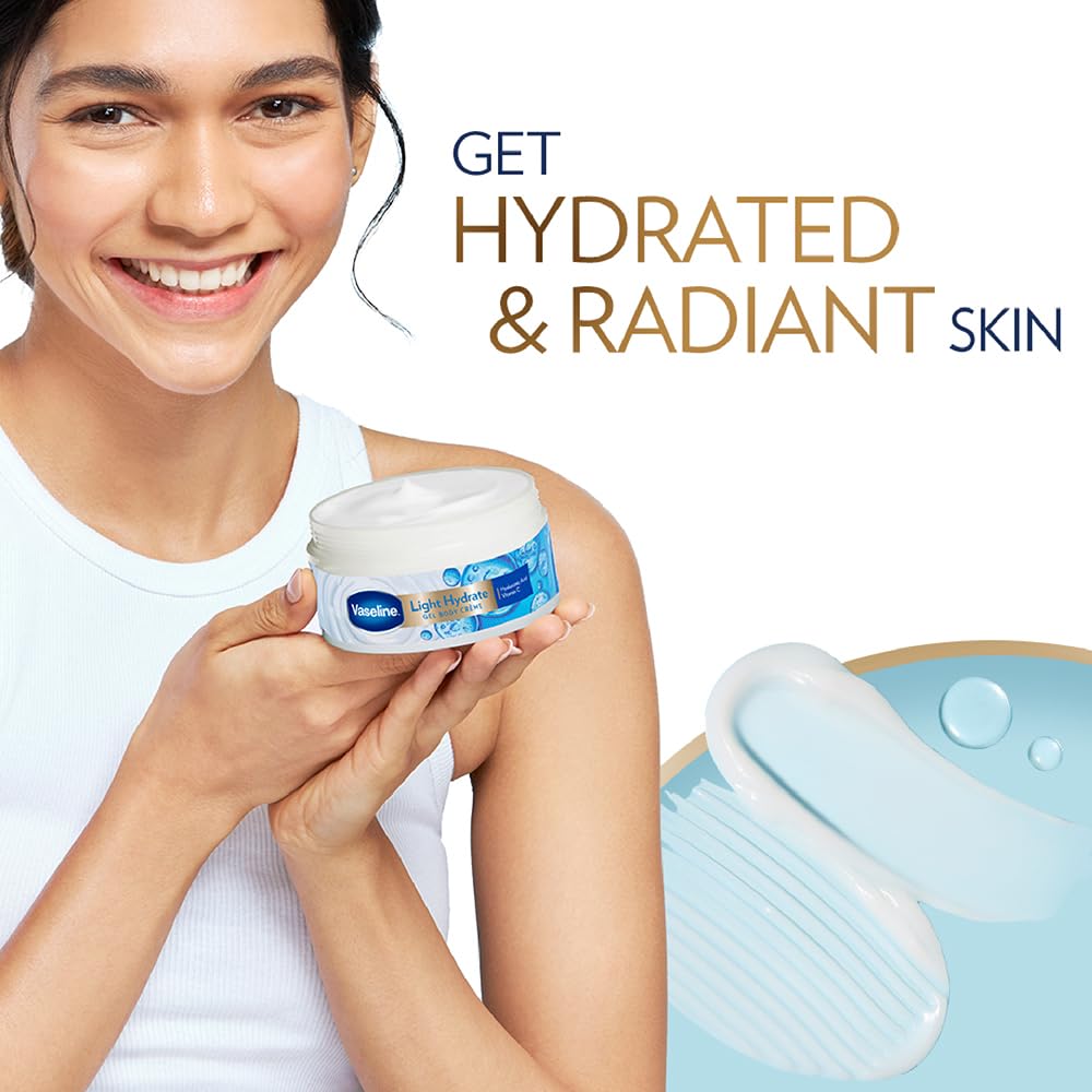 Vaseline Light Hydrate Gel Body Creme, 180 g. Hyaluronic Acid & Vitamin C for Hydrated, Radiant Skin