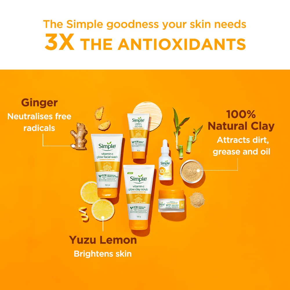 Simple Protect N Glow Vitamin C Brighten Clay Mask 50g | Draws Out Impurities & Helps Brighten the Skin | For Dull & Tired Skin