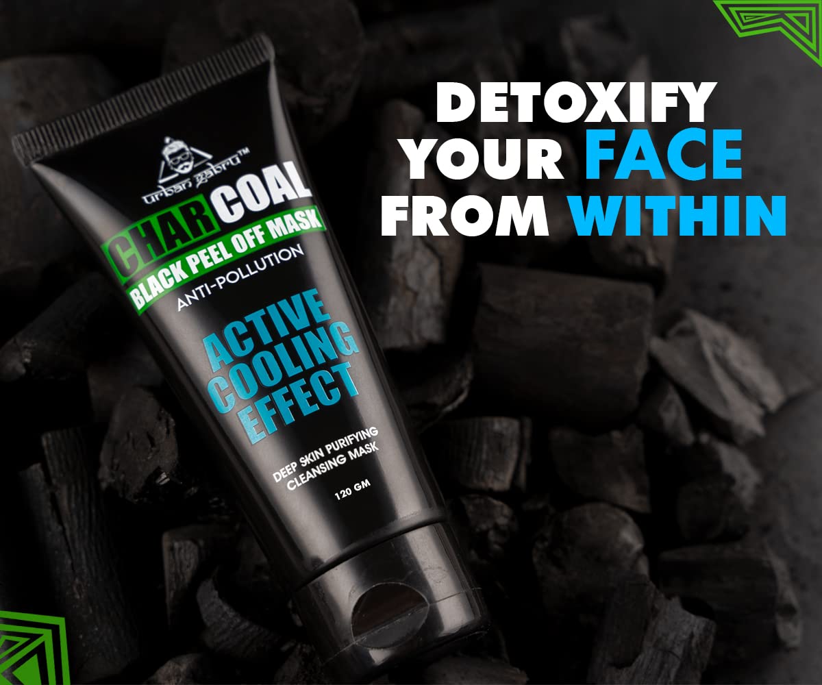 UrbanGabru Charcoal Black Peel Off Mask for Men & Women | Removes Blackheads and Whiteheads | Active Cooling Effect | Deep Skin Purifying Cleansing (60 gm)