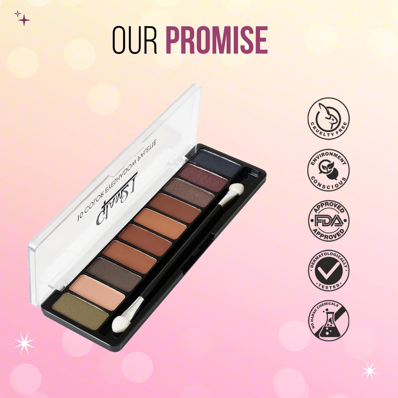 Glam21 Flawless 10 Color Eyeshadow Palette |Long-Lasting | Smudge Free | Long Wearing And Easily Blendable Eye Makeup Palette Matte, Shimmery And Metallic Finish