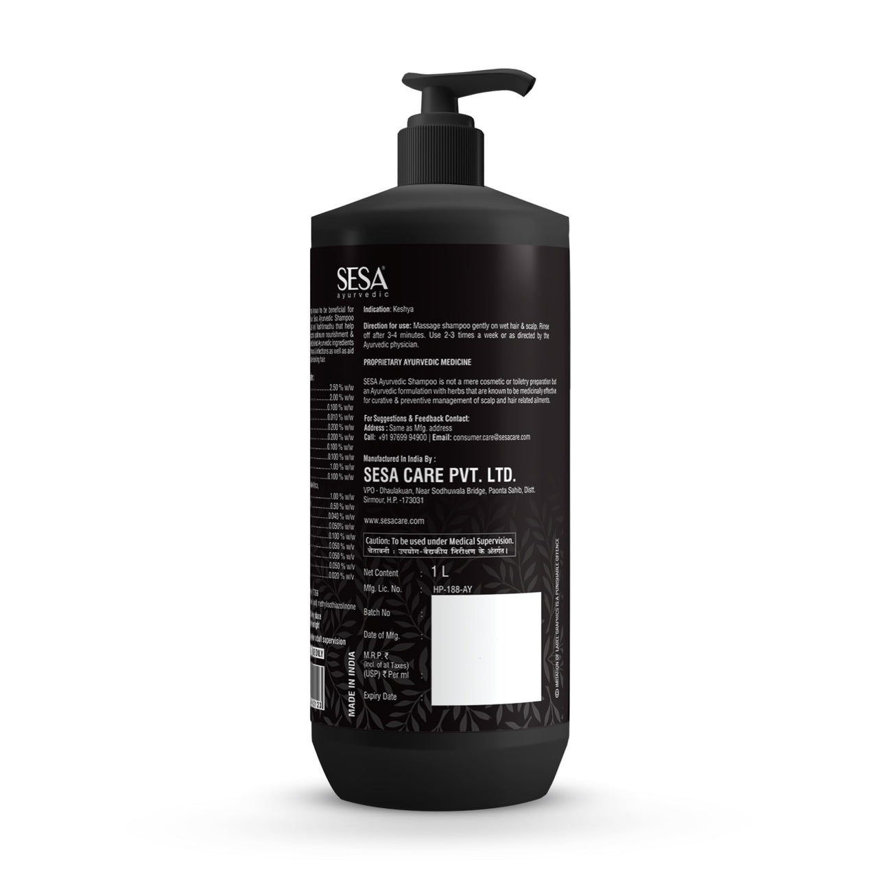Sesa Ayurvedic Medicinal Shampoo 1 Lt Hairfall Control Anti Dandruff Shampoo Infused with 15 Ayurvedic Herbs Smooth & Shiny Hair For Men & Women, 1000 ml