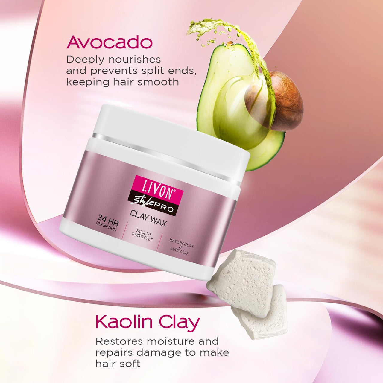Livon Style Pro Hair Clay Wax for Women & Men| Sculpt & Style with Matte finish |24 Hour Definition| With Kaolin Clay & Avocado | All Hair Types | 100g