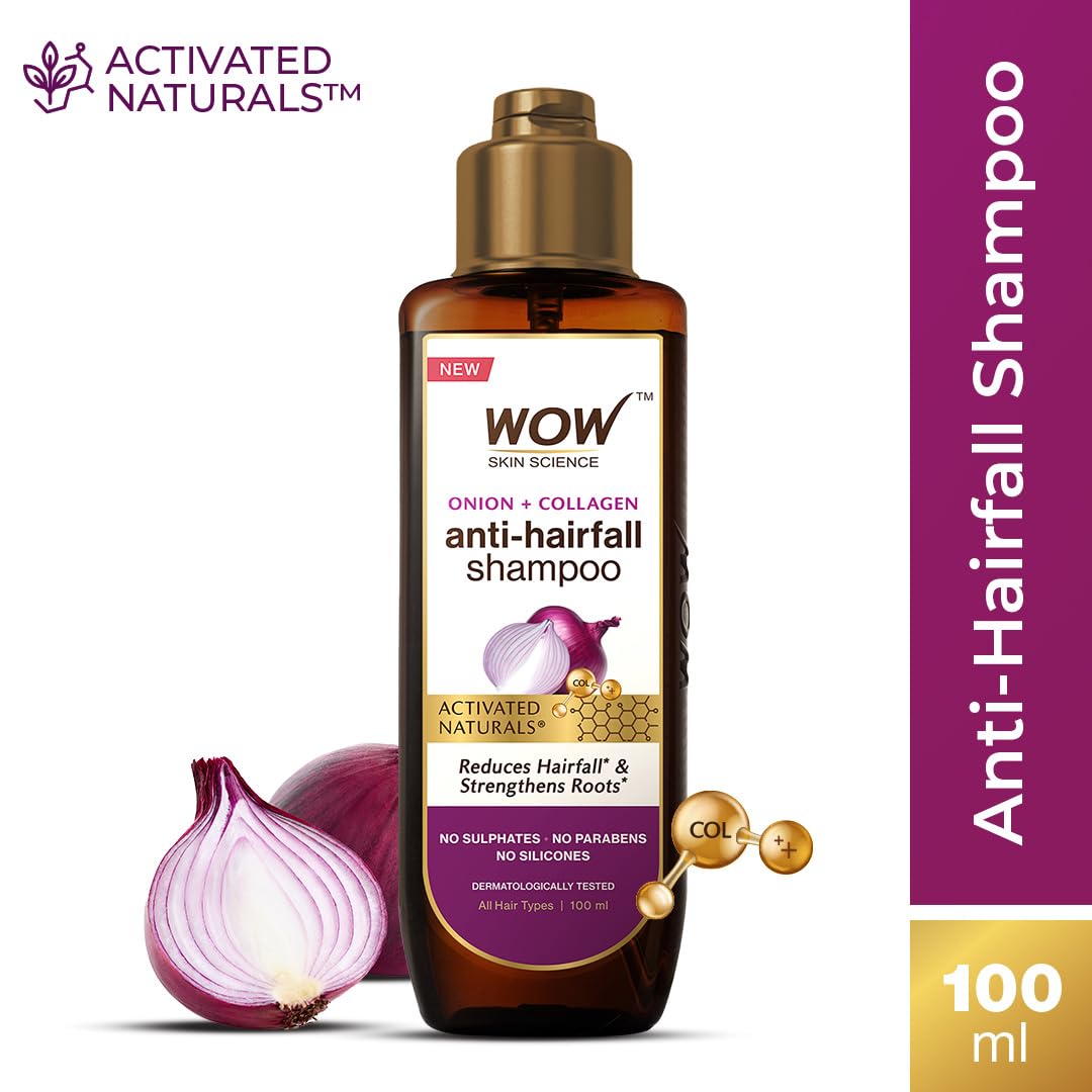 WOW Skin Science Red Onion Black Seed Oil Shampoo with Red Onion Black Seed Extract, Controls Hair fall, Contains Black Seed Oil & Pro-Vitamin B5 | No Paraben | No Sulphate | For Men & Women- 100ml