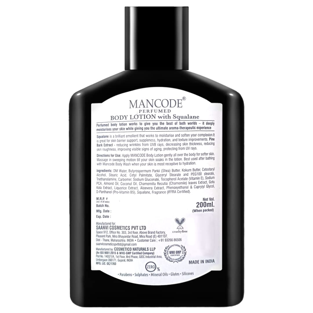 Mancode Luxure Body Lotion For Men 200ml | Easy Absorption | Nourishing Formulation | Hydrating Moisturization | Intense Care | Smooth Texture | Healthier Complexion | Elevates self-care.