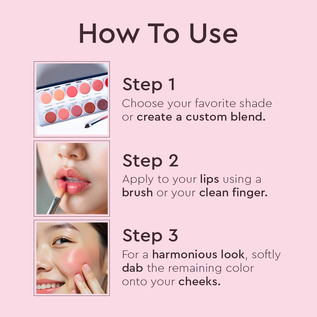 C2P PROFESSIONAL MAKEUP Pro 12 Shades Lipstick Palette for Women 42g, Nude Creamy Matte Lip Color, Blusher & Contour, Waterproof, Lightweight Long-Lasting Hydrating Lipstick Kit Set (Barely Brush)