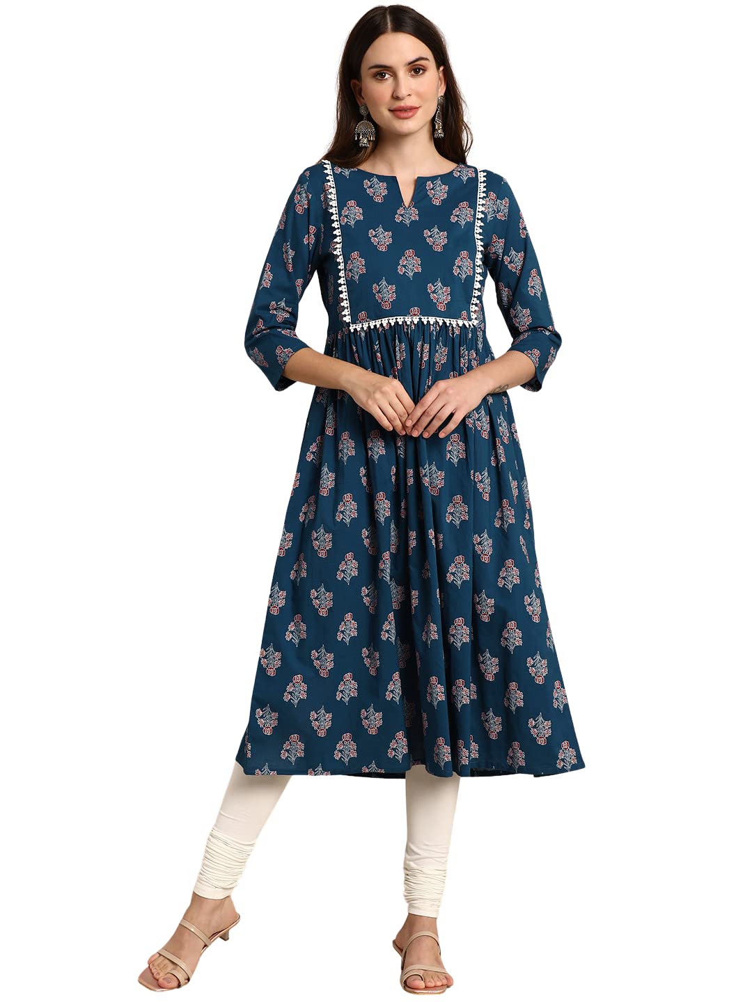 Janasya Women's  Teal Cotton Kurta