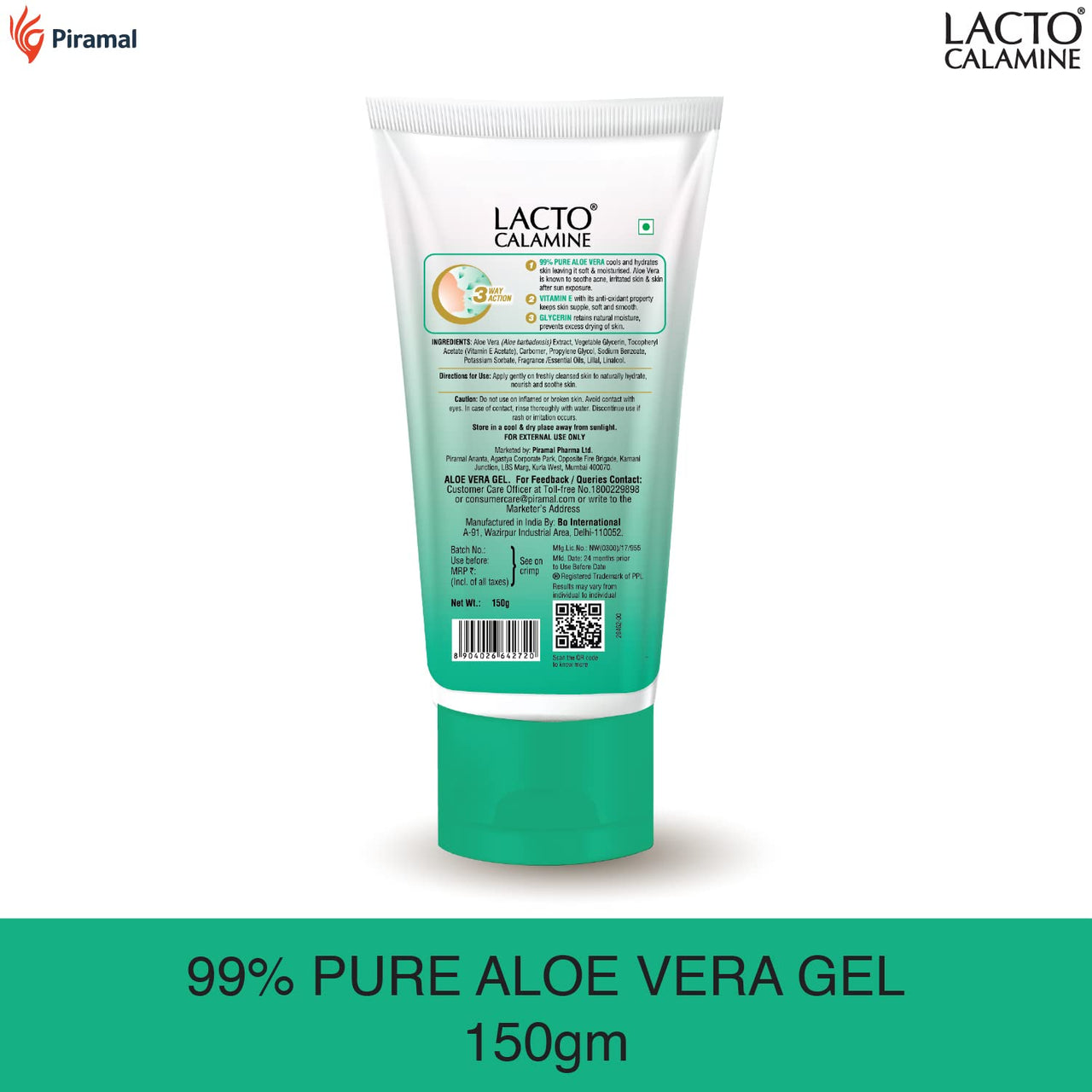 Lacto Calamine Face Lotion for Oil Balance - Oily Skin - 120 ml & Lacto Calamine Aloe Vera Gel with 99% Pure Natural Aloe Vera, Vitamin E and Glycerin - 150 g - Pack of 1