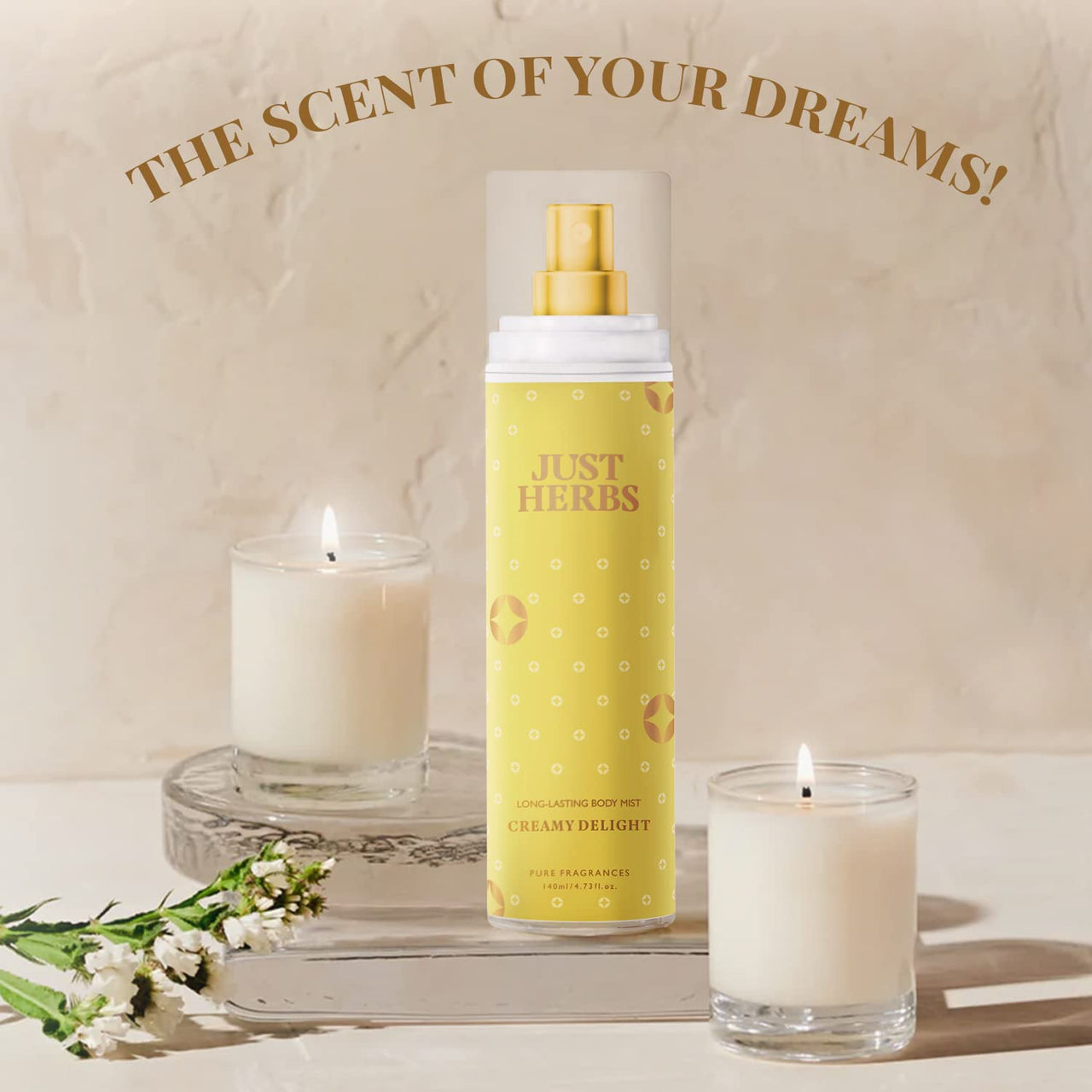 Just Herbs Body Mist Spray For Unisex With - Creamy Delight 140Ml & Tinted Lip Balm For Unisex With SPF 20+ For Dark Lips To Lighten 4 G (Cherry) Combo