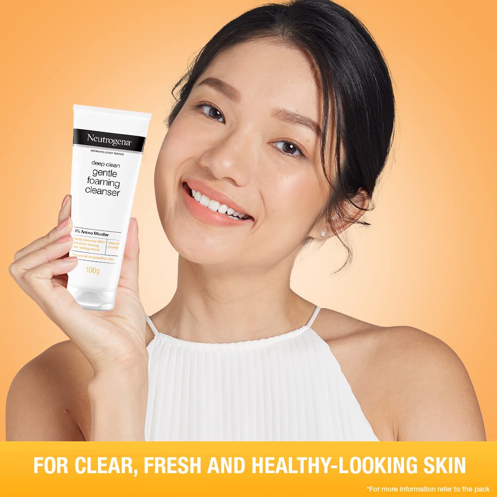 Neutrogena Deep Clean Foaming Cleanser- Advanced Face Wash | Men & Women | Normal to Oily Skin | Gentle Formula | 8% Amino Micellar | Skin pH Friendly | Removes 99% Dirt | Daily Cleansing | 100g