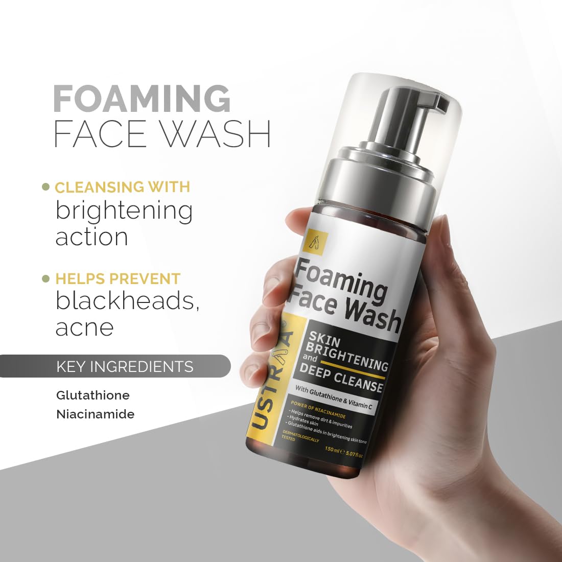 Ustraa Bright Night Kit - Foaming Face Wash - For Skin Brightening - 150 ml | Helps Prevent Blackheads | NO SLS & Night Cream - De-tan & Anti-aging - 50g - Effective Tan Removal | with Niacinamide
