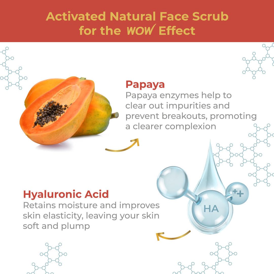 WOW Skin Science Papaya and Hyaluronic Acid Hydrating Face Scrub | Gently Exfoliates | Unclogs Pores | Removes Dead Skin Cells | Improves Skin Elasticity | Hydrates & Moisturize Skin| 100 gms