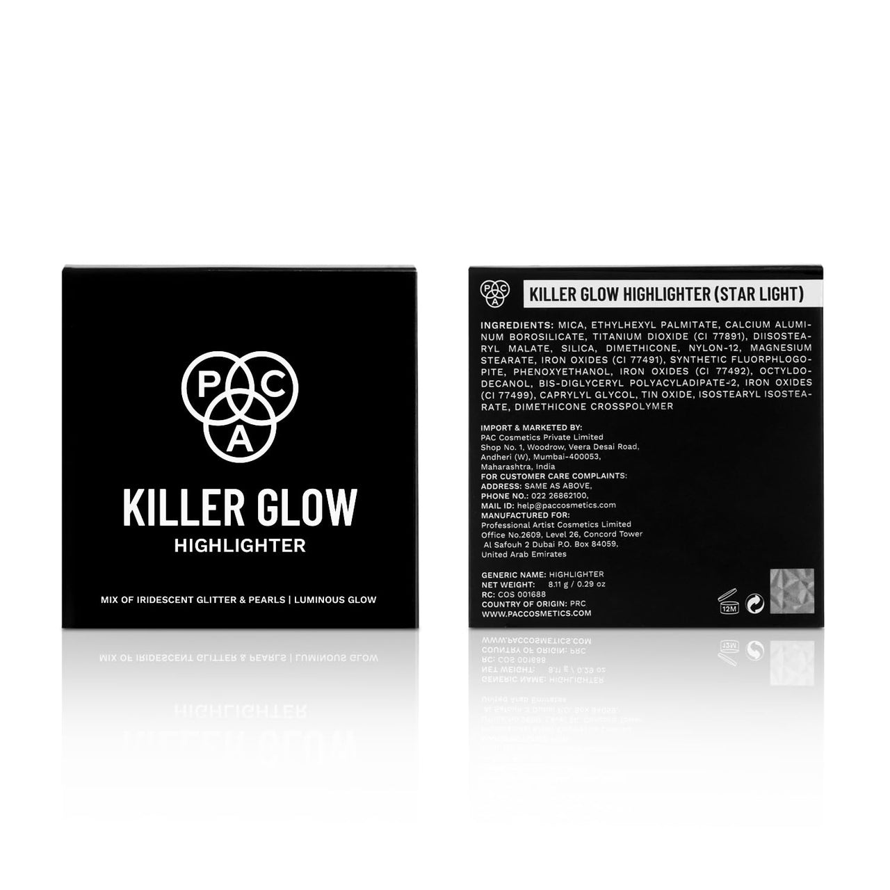 PAC Killer Glow Powder Highlighter (Starlight) | Glamourous Luminous Shine | Blend of Micro Pearls | Silky Smooth Buttery Texture for One Swipe Application | Sparkling Pink Gold