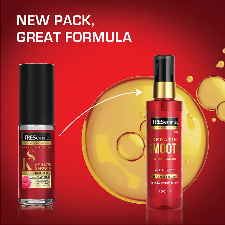 Tresemme Keratin Smooth Anti-Frizz Hair Serum 100ml with Argan Oil, for 2X Smoother Hair and Long Lasting Frizz control upto 48H even in 80% humidity