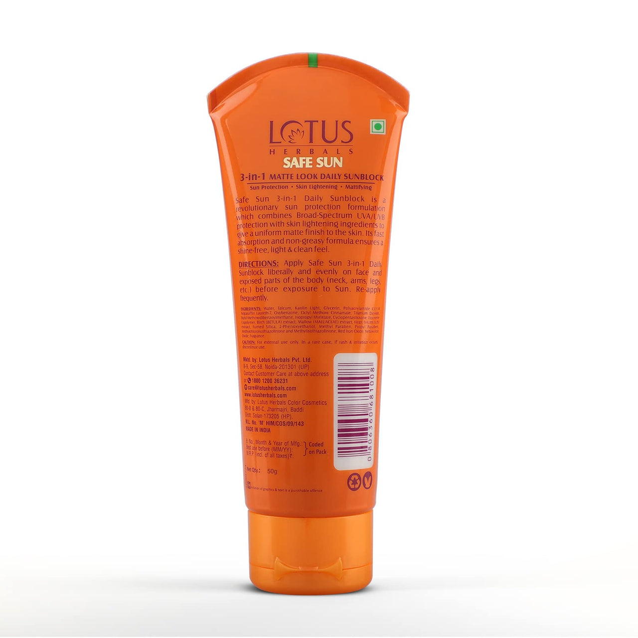 Lotus Herbals SafeSun 3i n1 Matte look daily sunscreen|Tinted Sunscreen| SPF 40 PA+++|Dermatologically tested|Mallow, Hops|Paraben free, tinted, no white cast, matte finish|All skin types| 50 g