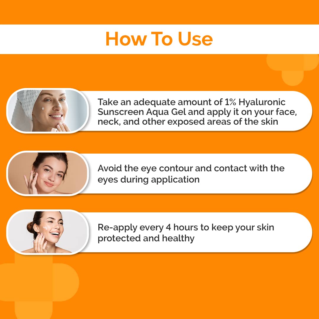 The Derma Co 1% Hyaluronic Sunscreen Aqua Gel SPF 50 PA++++ | For Oily, Dry, Acne-prone Skin | Ultra Lightweight Texture | Non-Greasy | No White Cast | Broad Spectrum Protection & Blue Light Protection | For Men & Women | 50 g
