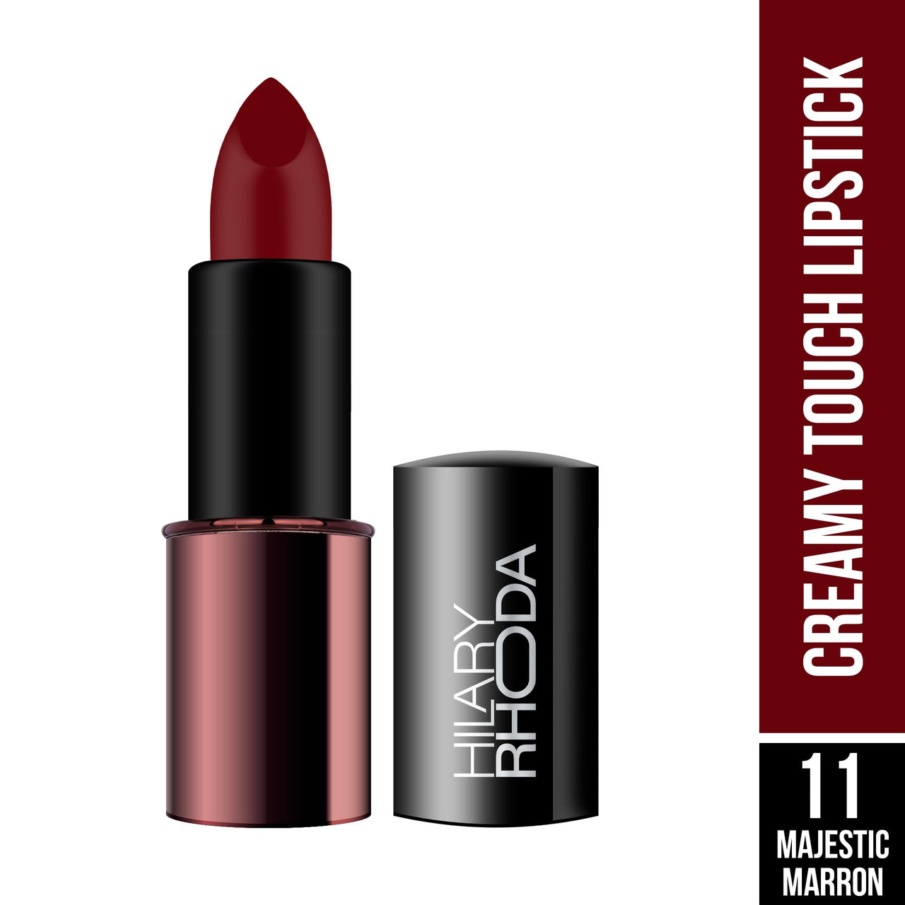 Hilary Rhoda Creamy Touch Lipstick | Infused with Olive Oil, Shea Butter & Vitamin E | Highly Pigmented & Creamy Texture | Long Lasting & Keeps Lips Moisturising - 4g (Majestic Marron - Shade 11)