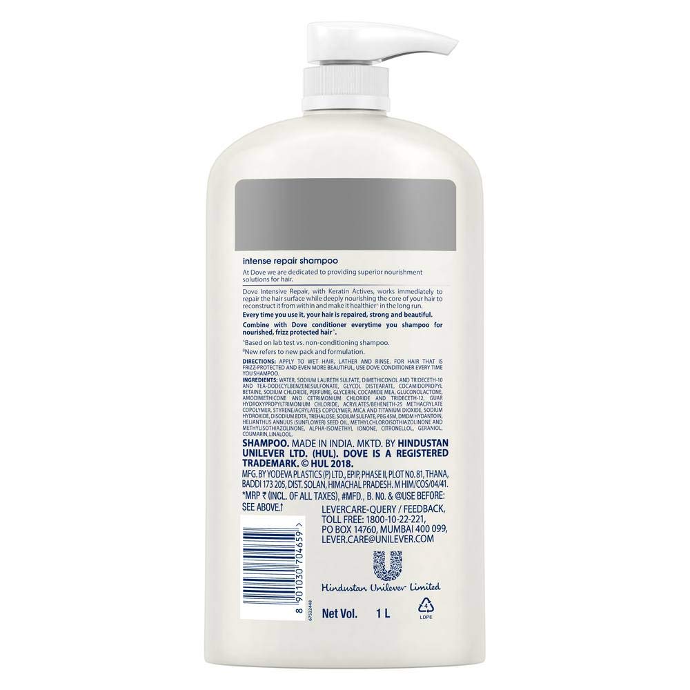 TRESemme Keratin Smooth Shampoo, 580ml & Dove Intense Repair Shampoo, 1L