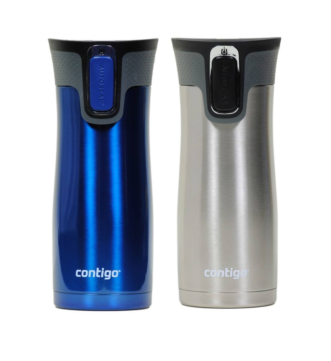 Contigo West Loop Stainless Steel Vacuum-Insulated Travel Mug with Spill-Proof Lid, Keeps Drinks Hot up to 5 Hours and Cold up to 12 Hours, 16oz 2-Pack, Monaco & Steel Monaco & Stainless Steel