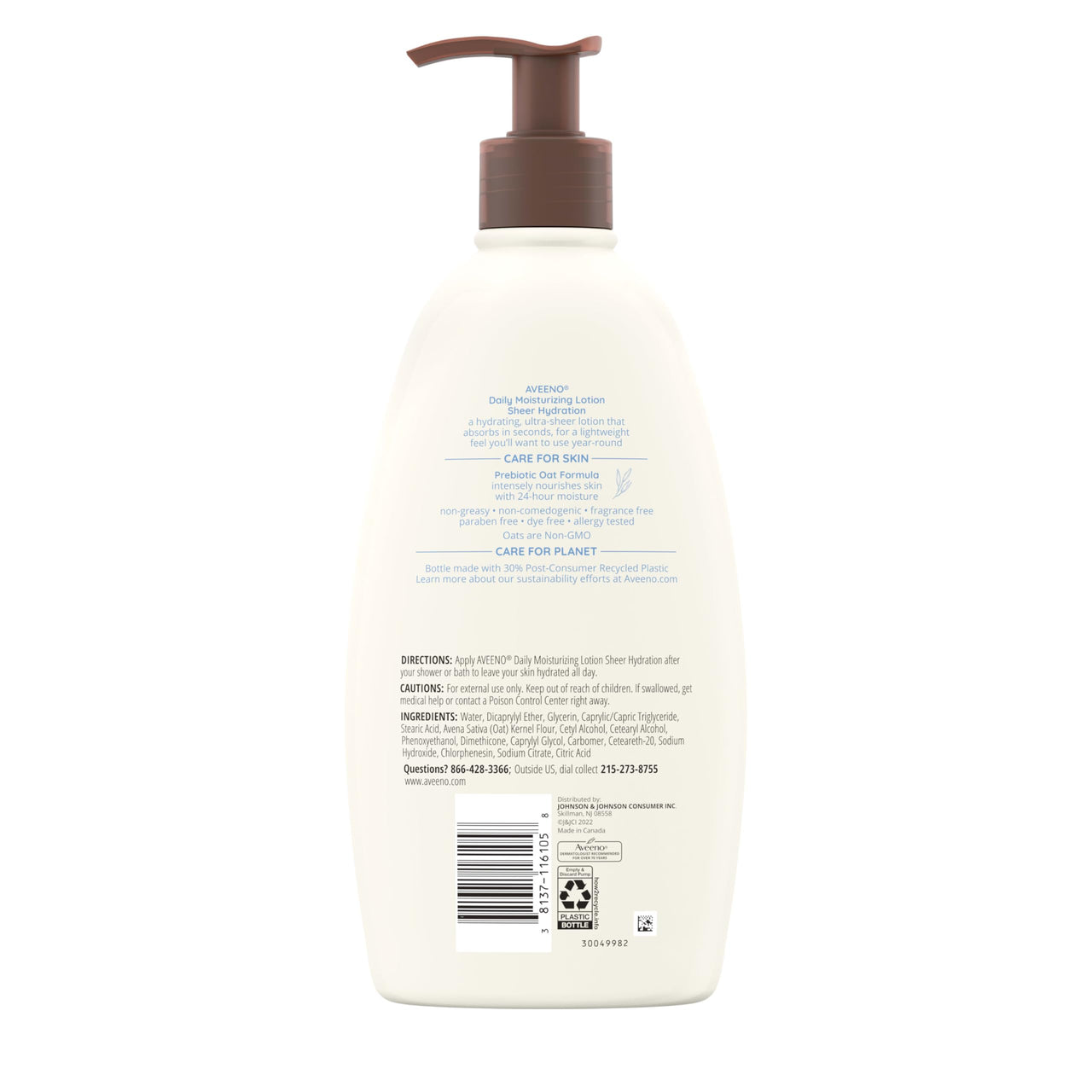 Aveeno Sheer Hydration Daily Moisturizing Lotion for Dry Skin with Soothing Oat, Lightweight, Fast-Absorbing & Fragrance-Free Intense Body Moisturizer, 18 fl. Oz, 530ml