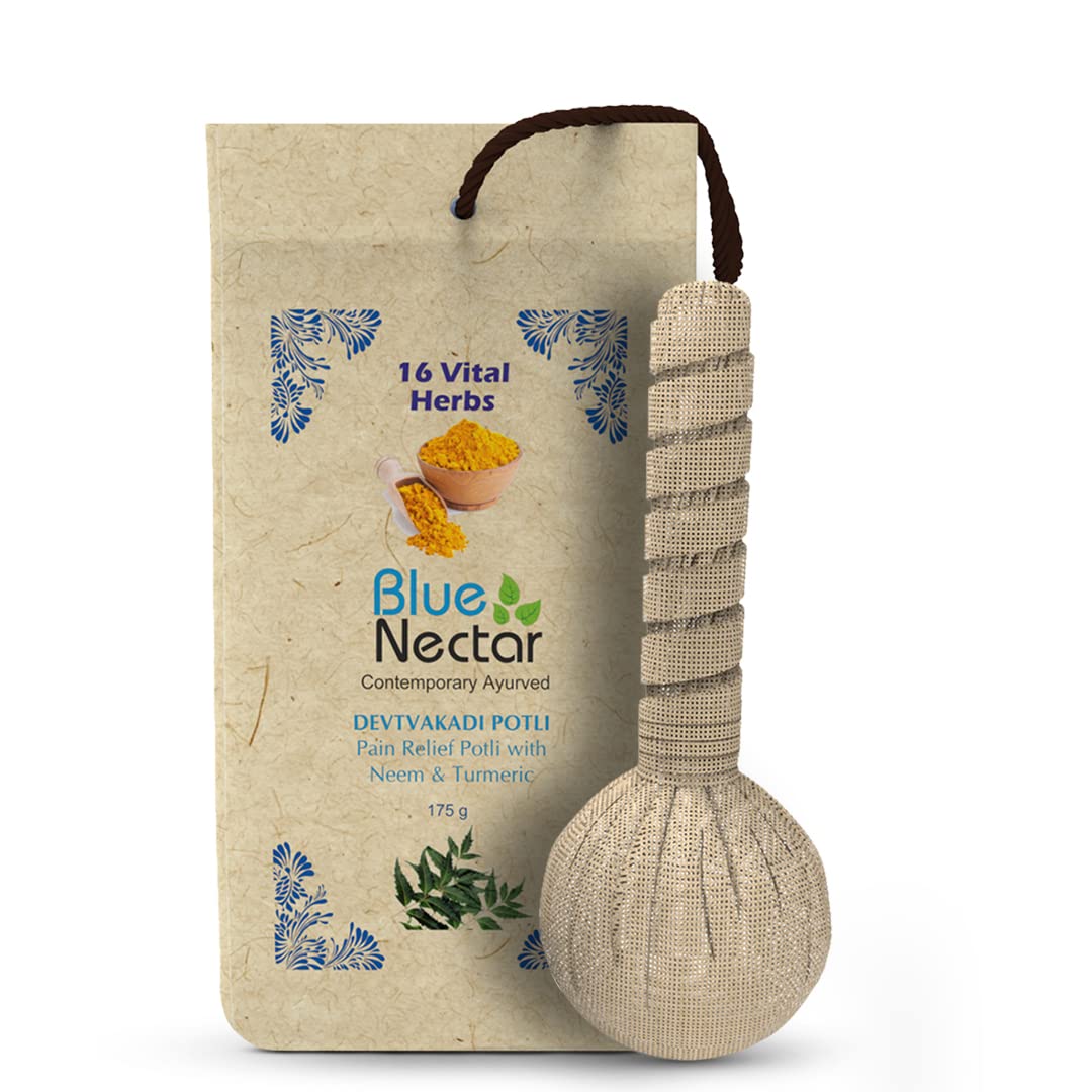 Blue Nectar Ayurvedic Herbal Compress Potli with Neem & Turmeric | Natural Pain Relief Ingredients for Joint Pain, Body Pain, Legs Pain and Back Pain Relief 175g