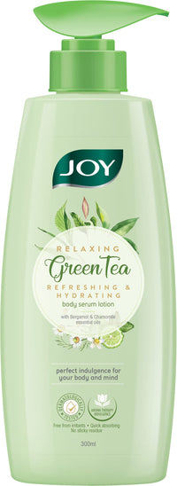 Joy Relaxing Green Tea Body Serum Lotion | Refreshing & Hydrating With Bergamot & Chamomile Essential Oil | Quick Absorbing & Skin Glowing | Body Serum Lotion for All Skin Types | 300 ml