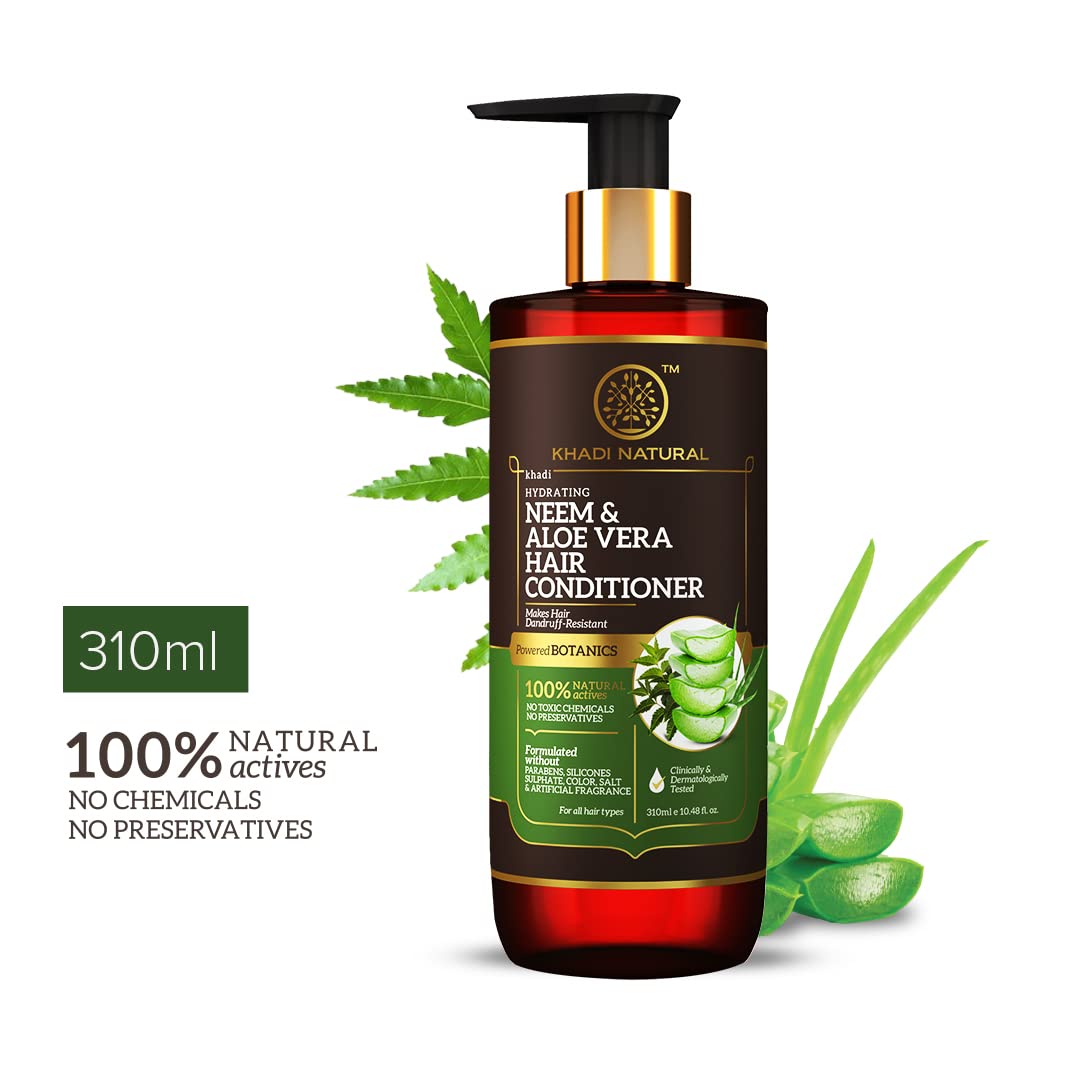 Khadi Natural Neem & Aloevera Hair Conditioner | Anti-Dandruff| Conditioner for Soft Hair | Paraben, Silicon & Sulphate Free| Powered Botanics| 310 ml