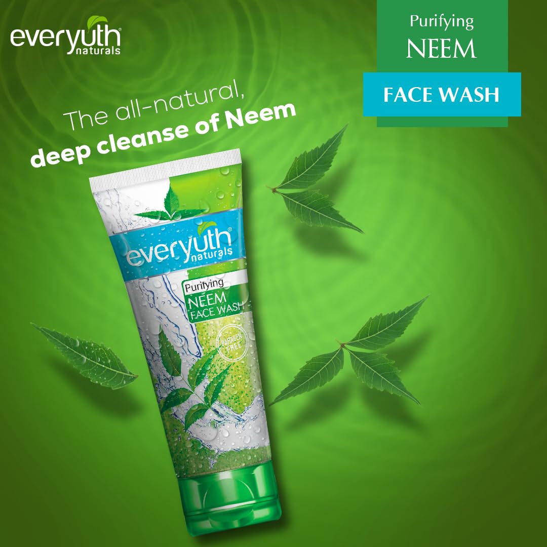 Everyuth Naturals Purifying Neem Face Wash|Antibacterial Neem & Tea Tree Oil|Hydrated, Clear & Healthy Skin|Paraben free|100% Soap Free|Oily, Dry, Normal, Combination & Sensitive Skin -150 g