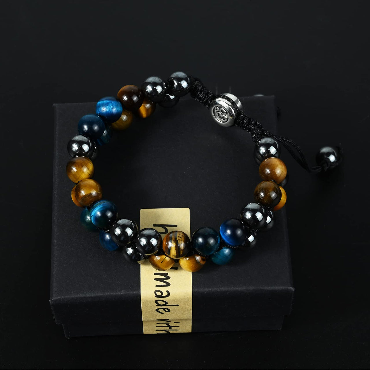 Triple Protection Bracelet Natural Blue Yellow Tigers Eye Hematite 8mm Beads Crystal Bracelet Healing Bracelets for Men Women Bring Prosperity Luck and Health 8MM Blue Triple Protection (Double layer)