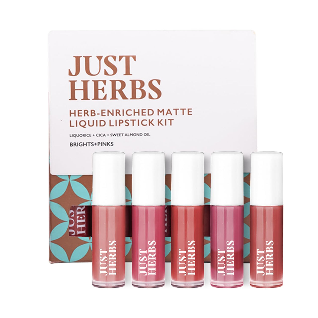 Just Herbs Ayurvedic Liquid Matte Lipstick Kit Set Of 5 With Long Lasting, Hydrating & Lightweight Lip Colour, Brights & Pinks - Paraben & Silicon Free - 5 Ml