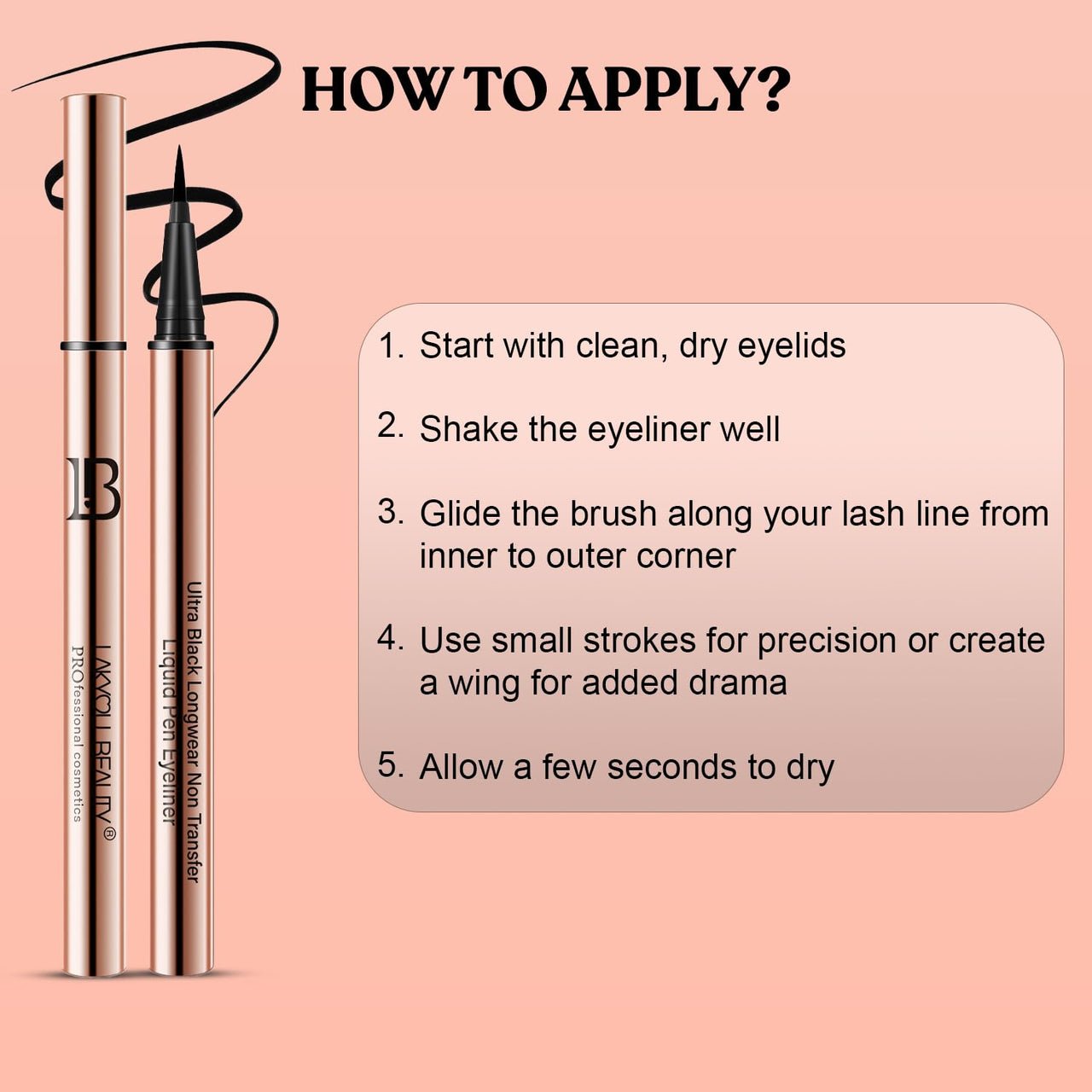 Lakyou Beauty Ultra Black Longwear Non-Transfer Liquid Pen Eyeliner | Smudge-Proof | 24-Hour Wear | Intense Black Finish | Pack Of 2