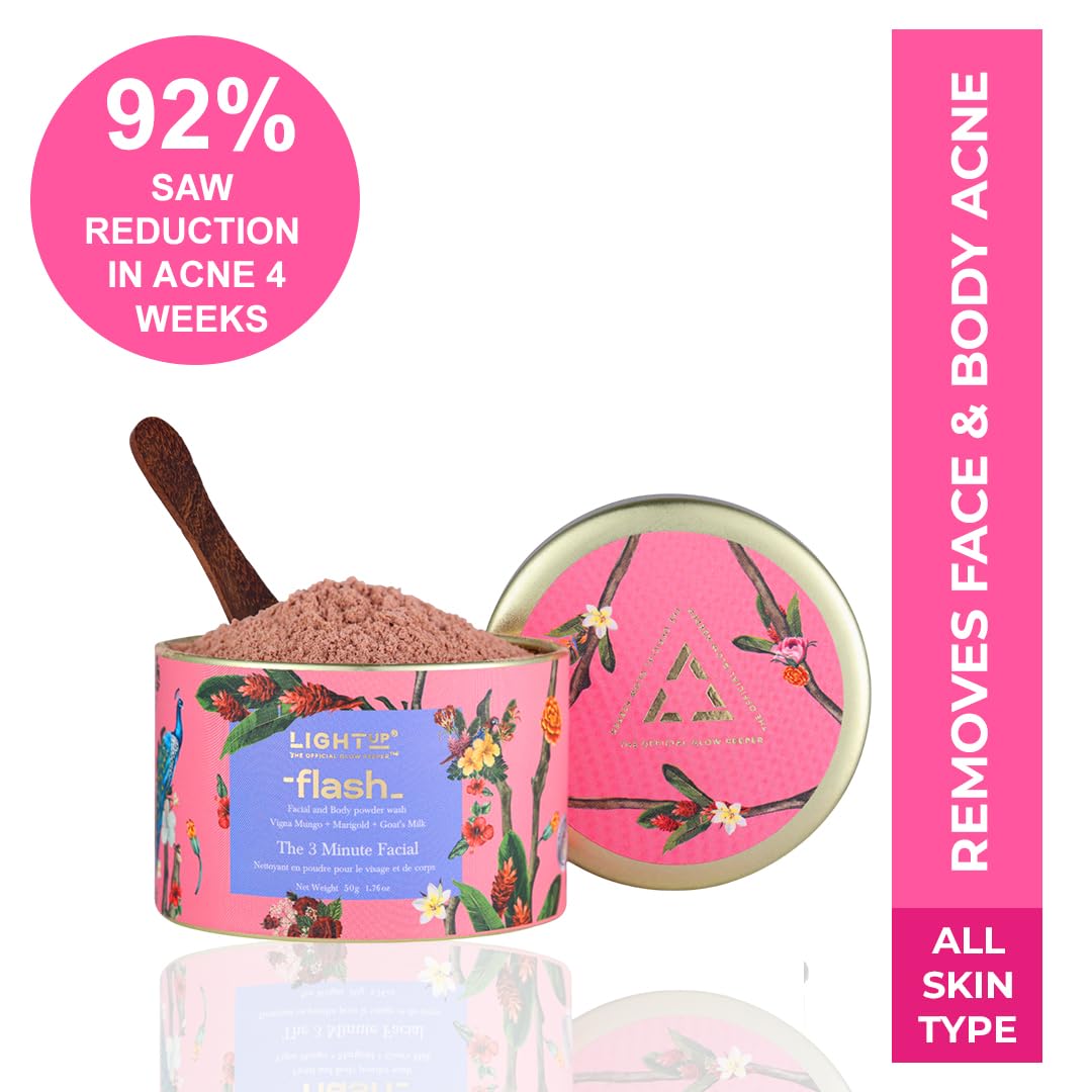 Light Up Flash Face & Body Brightening Ubtan - 3 Minute Facial,Goat's Milk,Marigold,Hibiscus,Rose,Guava & Vitamin C: Instant Glow,Tan Removal,Gentle Exfoliation,Natural Radiance,Bridal - 50 gm Scrub