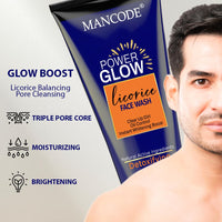 Mancode Power Glow Face Care Combo for Unusex | Face Scrub, Face Wash & Whitening Cream | Deep Cleansing, Exfoliation & Brightening | Natural Ingredients with Saffron, Turmeric, Kojic Acid & Licorice | Hydrating & Reduces Dark Spots Pack of 3