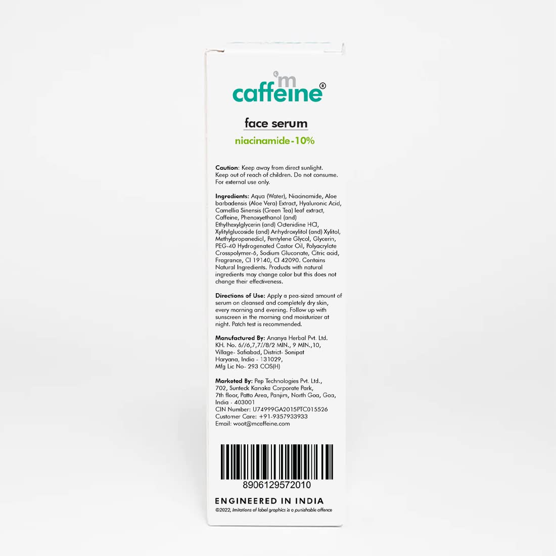 mCaffeine 10% Niacinamide Face Serum for Acne Prone Skin & Oily Skin | With Goodness of Hyaluronic Acid & Green Tea | For Men & Women | Ideal For Monsoon Season | 30ml