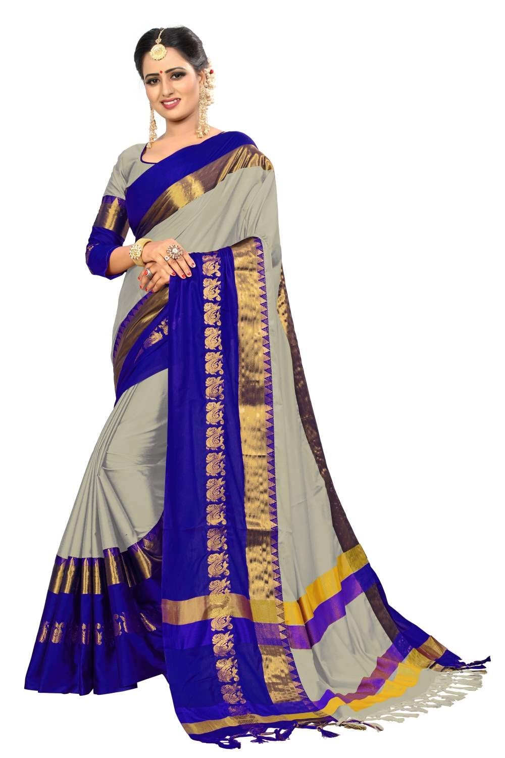 PAREVDEE Women's  Dobby Cotton Saree With Blouse Piece