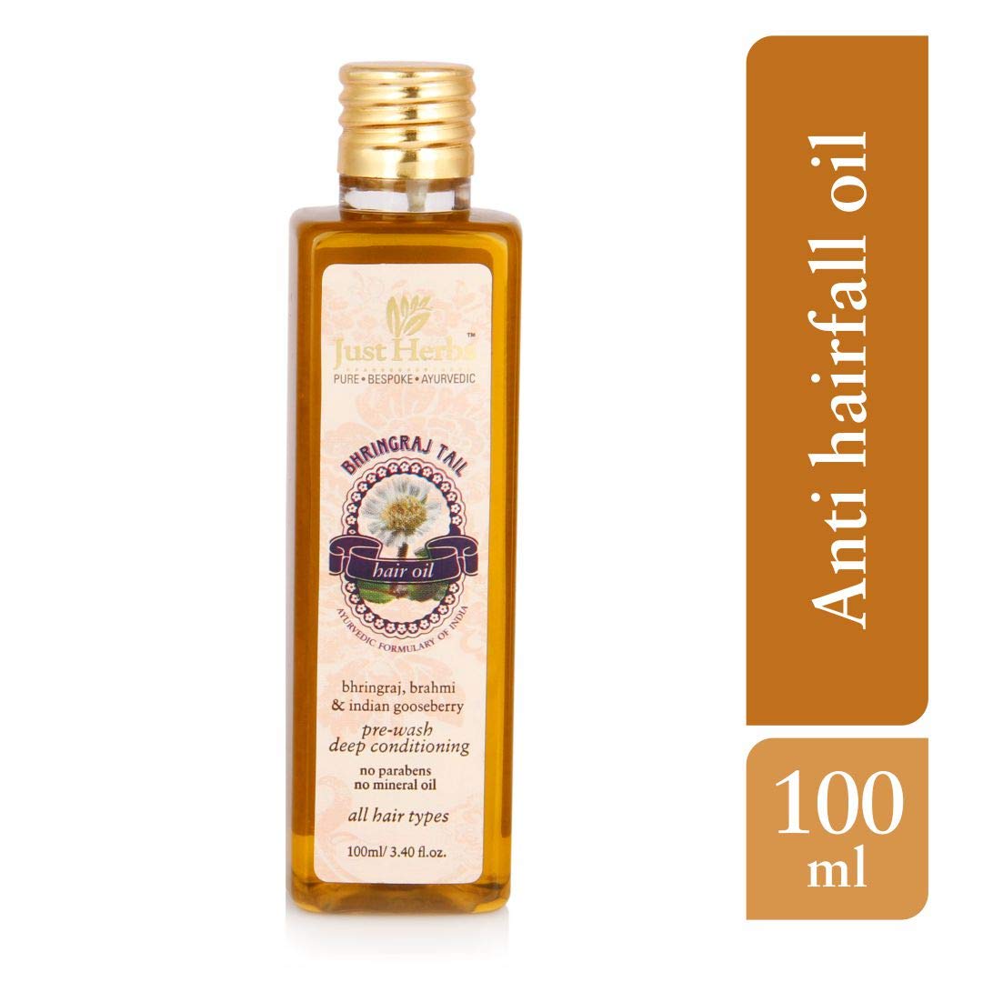 Just Herbs Ayurvedic Kumuda Indian White Waterlily Silicone free Hair Conditioner, For all Hair Type, Sulphate & Paraben Free - 200 ML & Just Herbs Bhringraj Oil | 100% Natural & Certified Ayurvedic