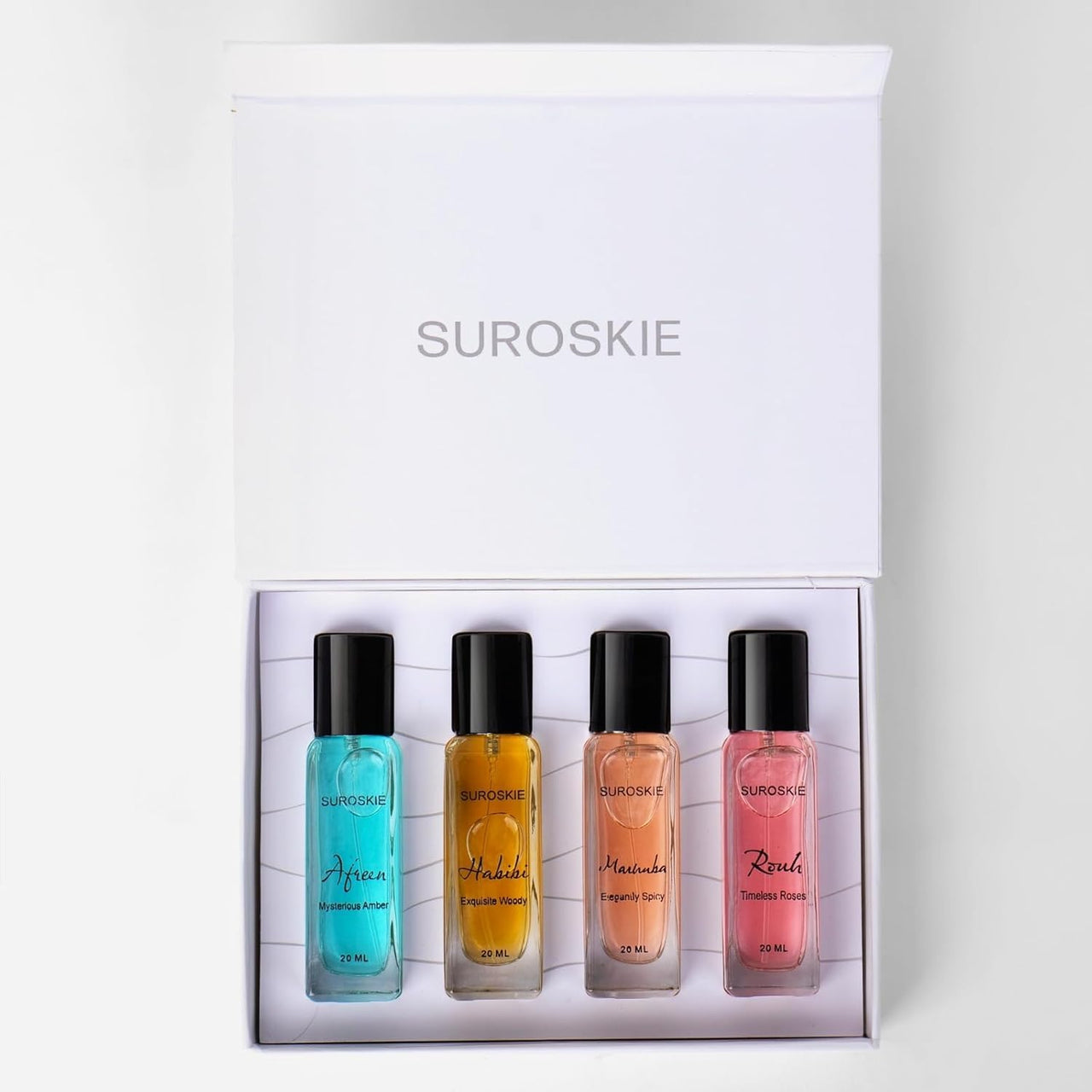 Suroskie Unisex Perfume Gift Set For Men & Women (4 X 20Ml) | Luxury Eau De Parfum | Long Lasting & Pocket Freindly | Aromatic Blend Of Aqua, Saffron, Cinnamon | Citrus, Floral & Woody Notes Fragrance