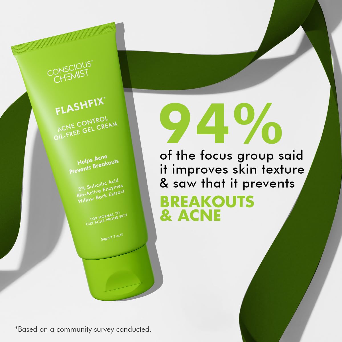 Conscious Chemist® 2% Salicylic Acid Cream | 50g | Acne Spot Corrector | Moisturizer for Oily Acne Prone Skin, Face Cream for Men & Women, Overnight Acne & Oil Control, Itchiness & Redness, Non greasy Gel Cream - Flashfix