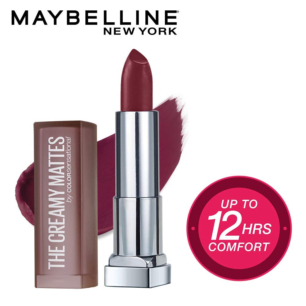Maybelline New York Colossal Kajal, Black, 0.35g And Maybelline New York Color Sensational Creamy Matte Lipstick, 696 Burgundy Blush, 3.9g